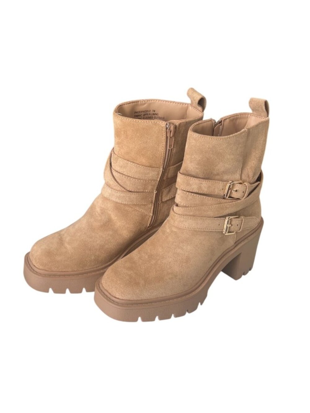 Madden Girl Pike Tan Moto Buckle Wrapped Straps Lug Sole Booties Size 7